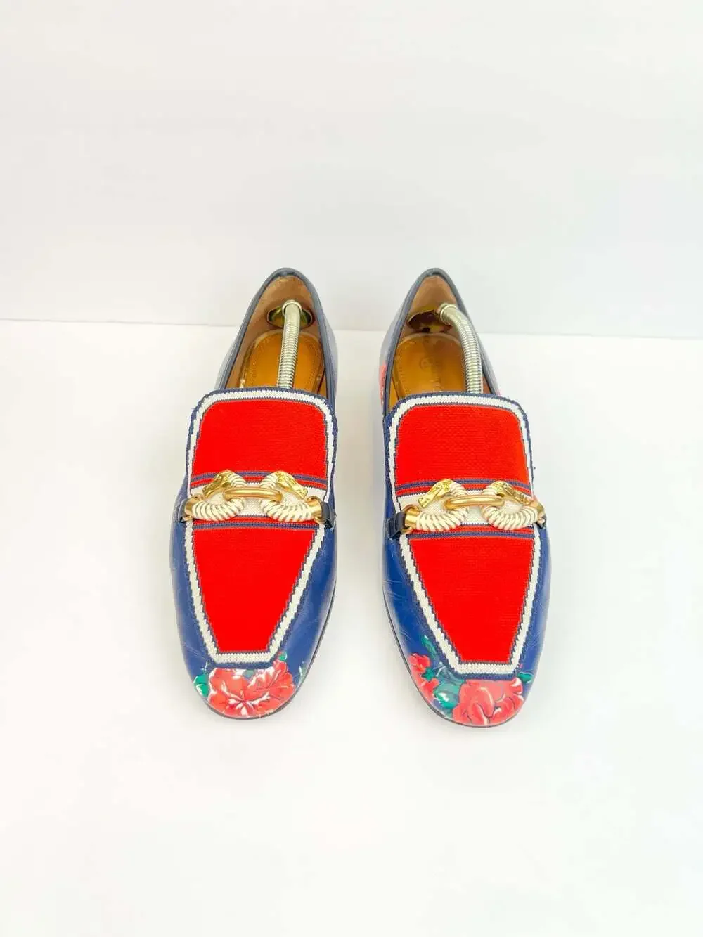 Tory Burch Jessa Floral Print Leather and Fabric Horsebit Loafers 8.5M Shoes